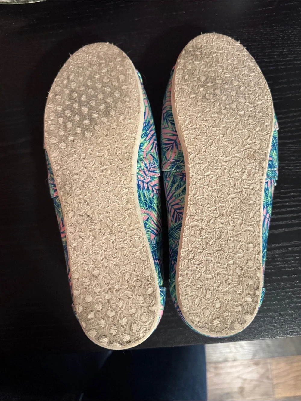 TOMS Tropical Leaf Canvas Slip-Ons in Pink and Blue - Picture 4 of 5